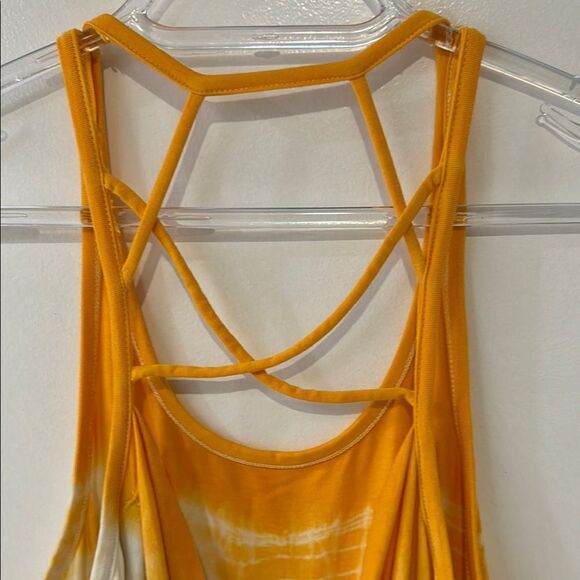 CHASER  Yellow  White Tie Dye Mini crossback  Sleeveless Halter Dress M - Picture 7 of 7